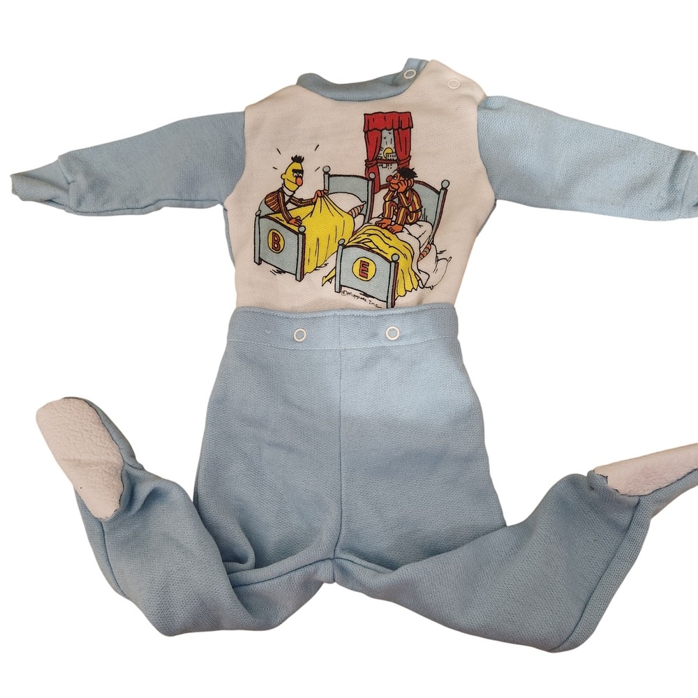 Vintage Sesame Street‎ Baby Footed Pajamas 6-12 or more Blue Bert and Ernie